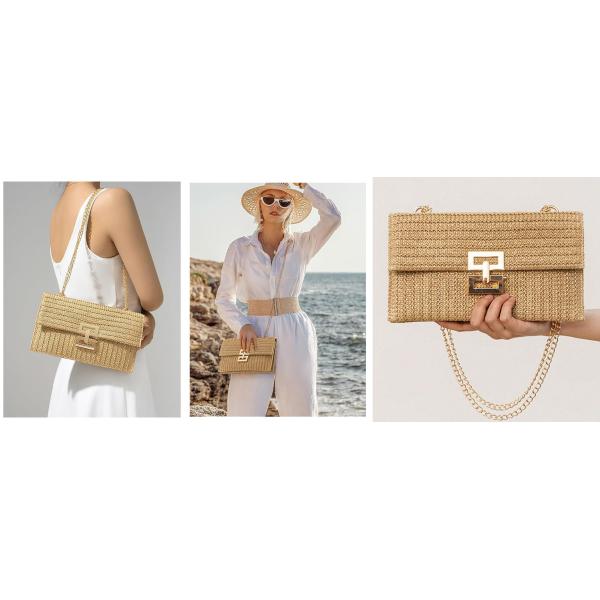 Wholesale Custom Logo Straw Clutch Makeup Bag With Zipper Durable Logo Pattern Flat Bag For Outdoor Activities Evening Clutch Bags for Women