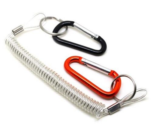 Heavy duty blue strong carabiner holder stainless steel wire coiled lanyard for tools safe