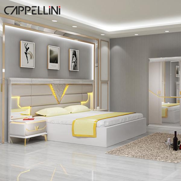 PU Leather MDF Bedroom Sets Furniture Modern Control Gold Side Table Night Lamps