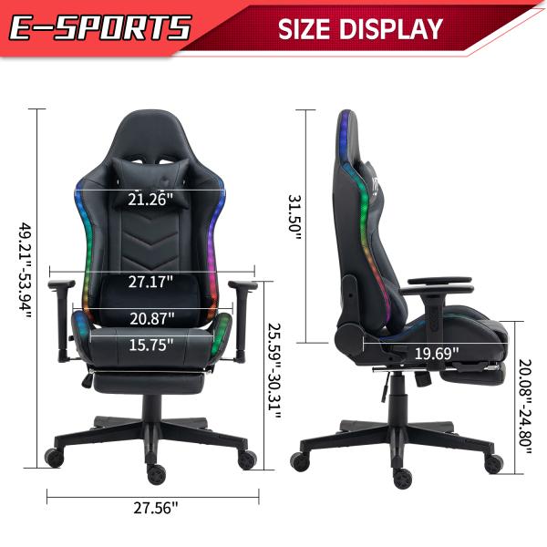 Adjustable Computer Chair with Headrest and Lumbar Support Metal Frame Gaming Chair