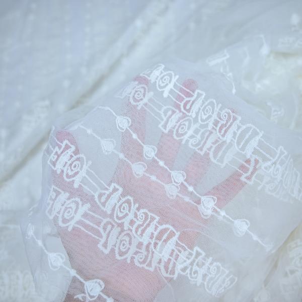 White Tulle Mesh Embroidery Wedding Dress Fabric 125cm Width