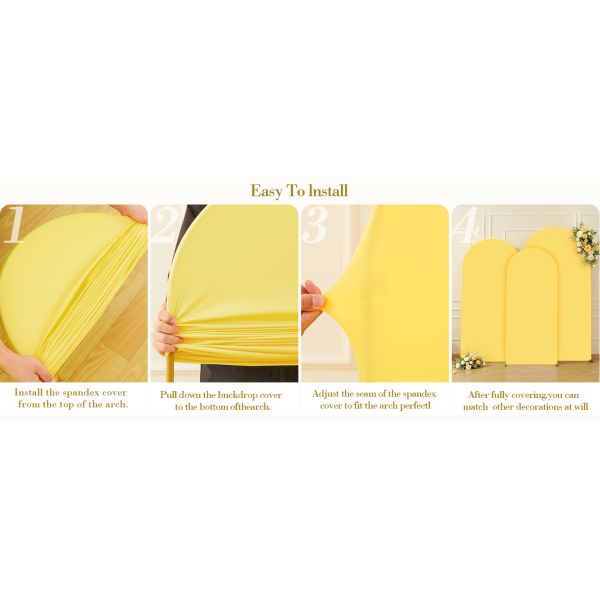 Yellow Wedding Arch Backdrop Covers 3 Piece, Round Top Cover For Birthday Party Ceremony