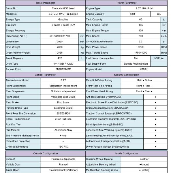 Le 2023 GAC Trumpchi GS8 2.0T 7 places grand SUV de luxe est disponible en deux roues motrices et quatre roues motrices.
