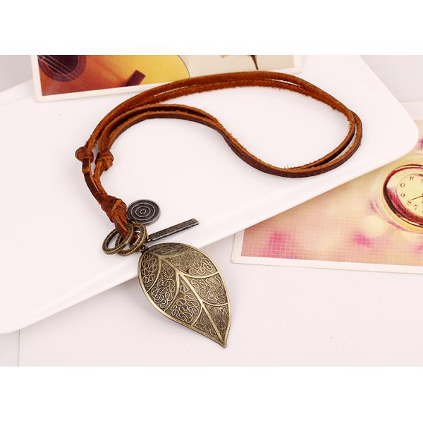 Big leaf head layer cowhide necklace restoring ancient ways Leather necklace
