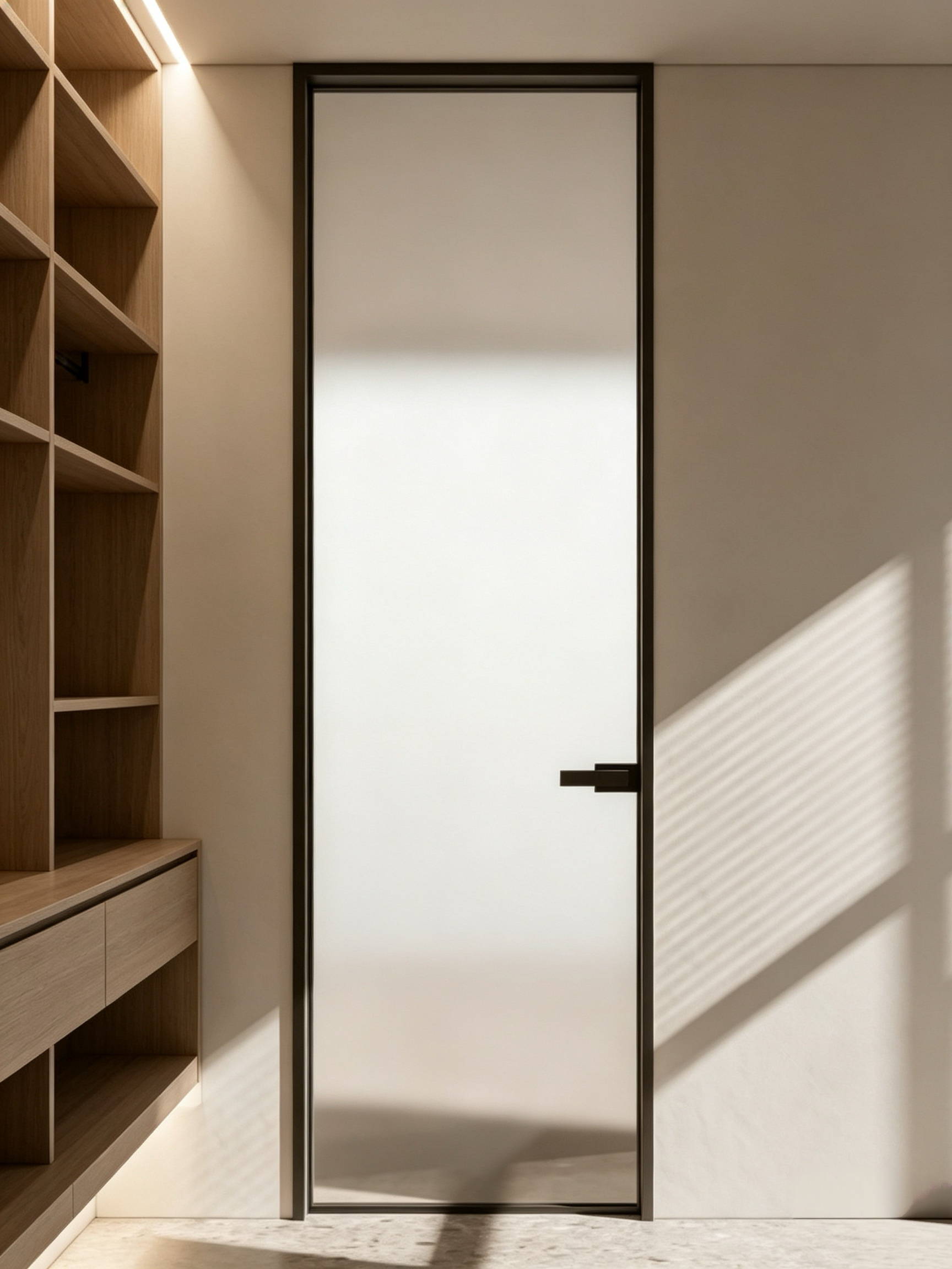 Custom Size Ultra-slim Black Frame Interior Door with T6-T5 Aviation-grade Aluminum Alloy and 304 Stainless Steel Hardware