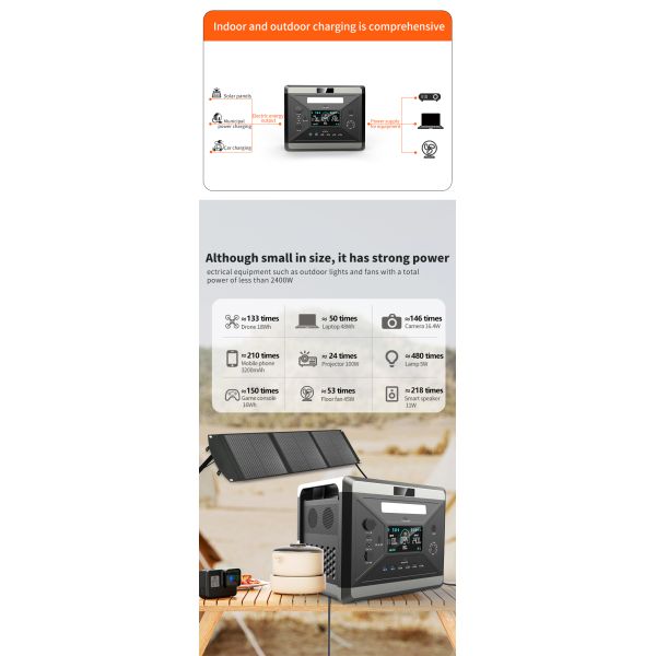 MPPT 2400W solar energy generator Camping Power Supply For Camping And Emergency Backup