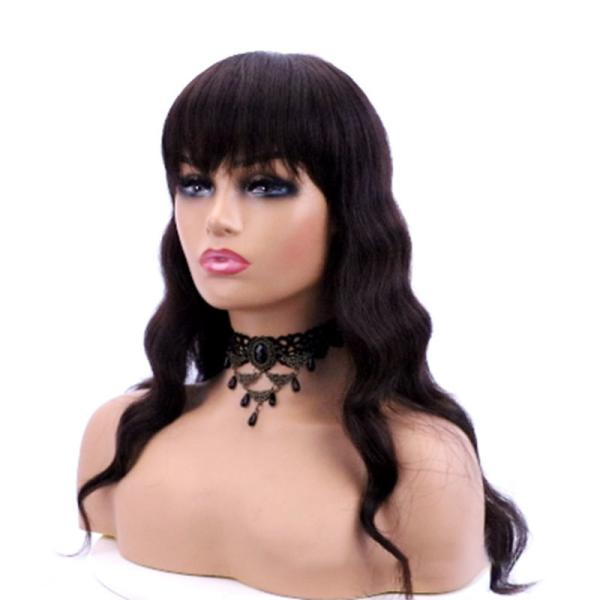 Machine Made 100% Virgin Cuticle Aligned Human Hair Loose Wave Curly Blunt Bangs Wig