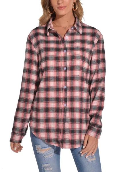                  Womens Plaid Button Down Shirt Long Sleeve Flannel Classic Casual Blouse             