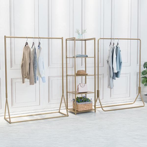 Nordic Design Golden Standing Clothes Rack , Shop Ground Clothing Display Rack
