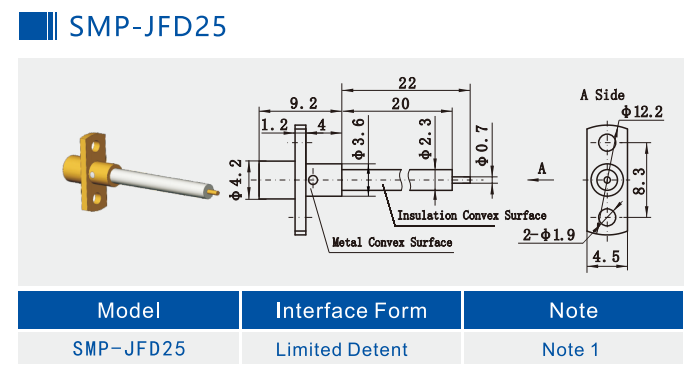 18GHz Male Limited Detent SMP RF Connector with Insulation Convex Surface for Precise RF Communication Systems