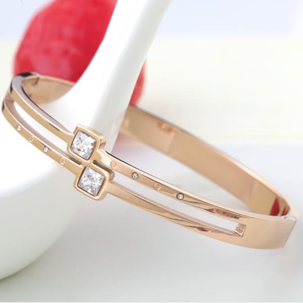 Elegant Jewelry Fashion Women Stainless Steel Diamond Gold Plated Bangle