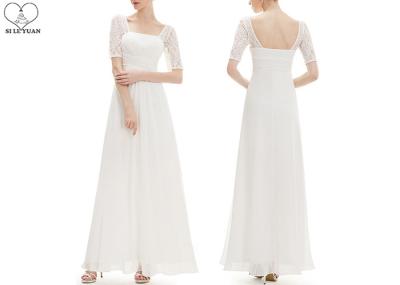 Square Collar Wedding Bridesmaid Dresses , White Chiffon Floor Length Ball Gowns