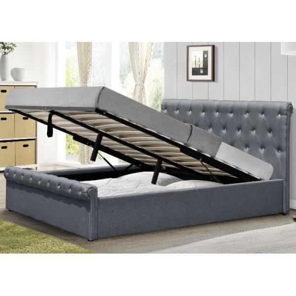 Кнопки диаманта наполняют газом кровать хранения подъема двойное белье Ottoman серого цвета размера кладет аттестацию в постель BSCI