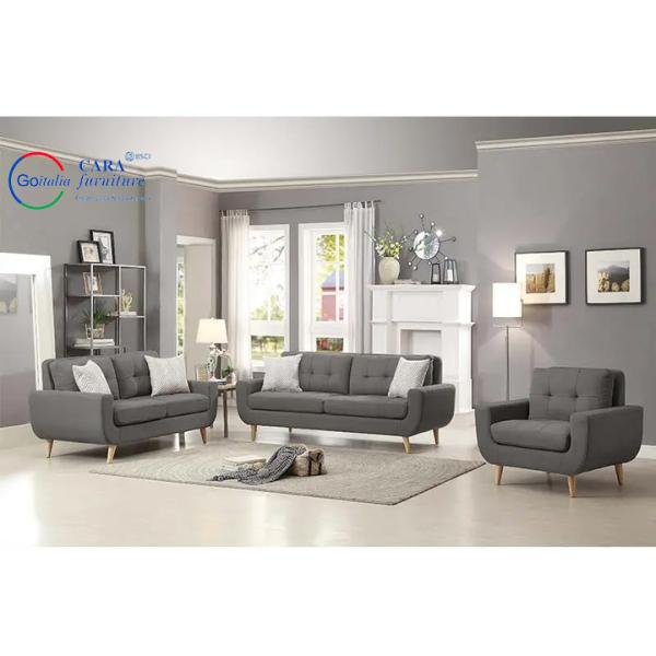 ODM Minimalism 3Pcs Upholstered Sofa Wood Legs High Density Living Room Furniture Fabric Sofa Sets