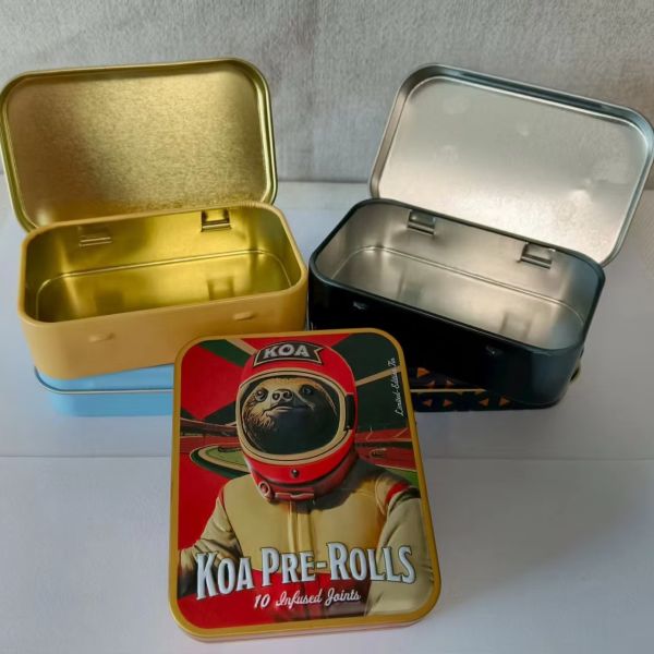 Food Grade Rectangular Embossed Tinplate Metal Box for Cigar Candy Tea