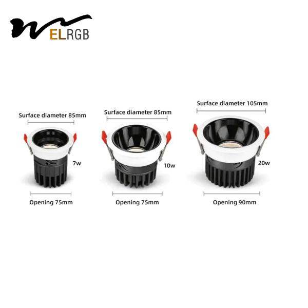 5w 7w 9w 12w Recessed Cob Spotlight Luz de trabalho interior Brilho ajustável