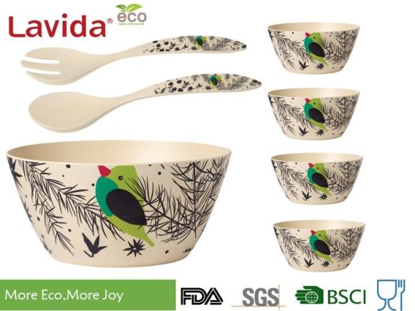 Dishwasher Safe Bamboo Salad Bowl Set , Bamboo Fruit Bowl High Temp Tolerance