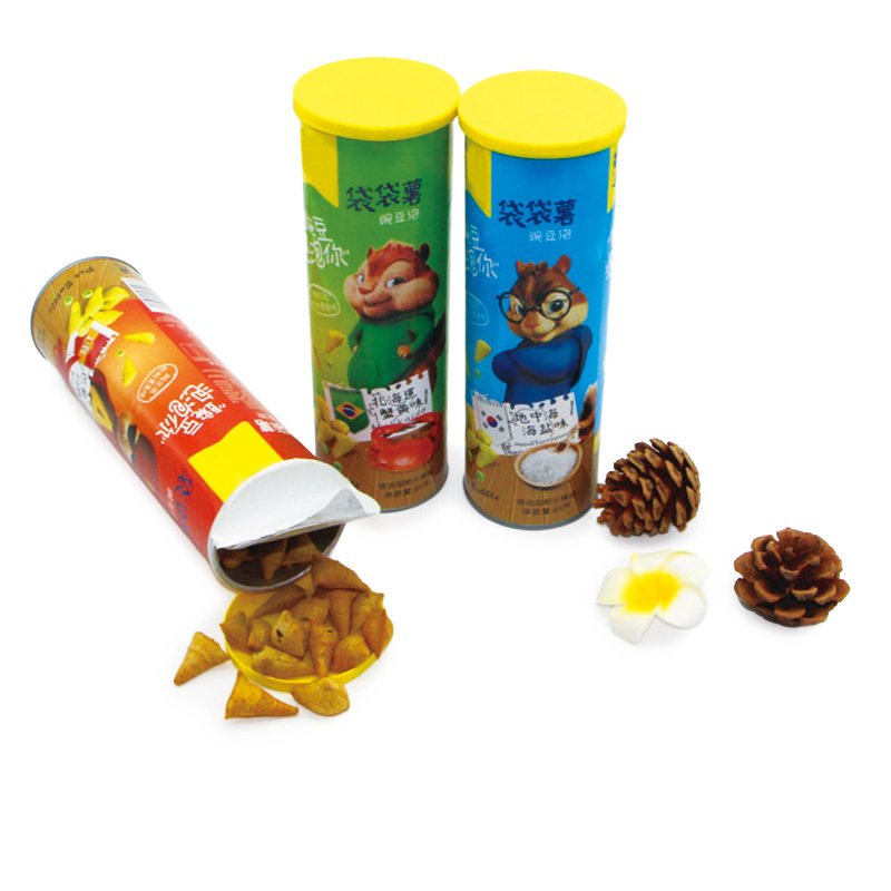 Customized Composite Paper Potato Chips Can With Plastic Lid