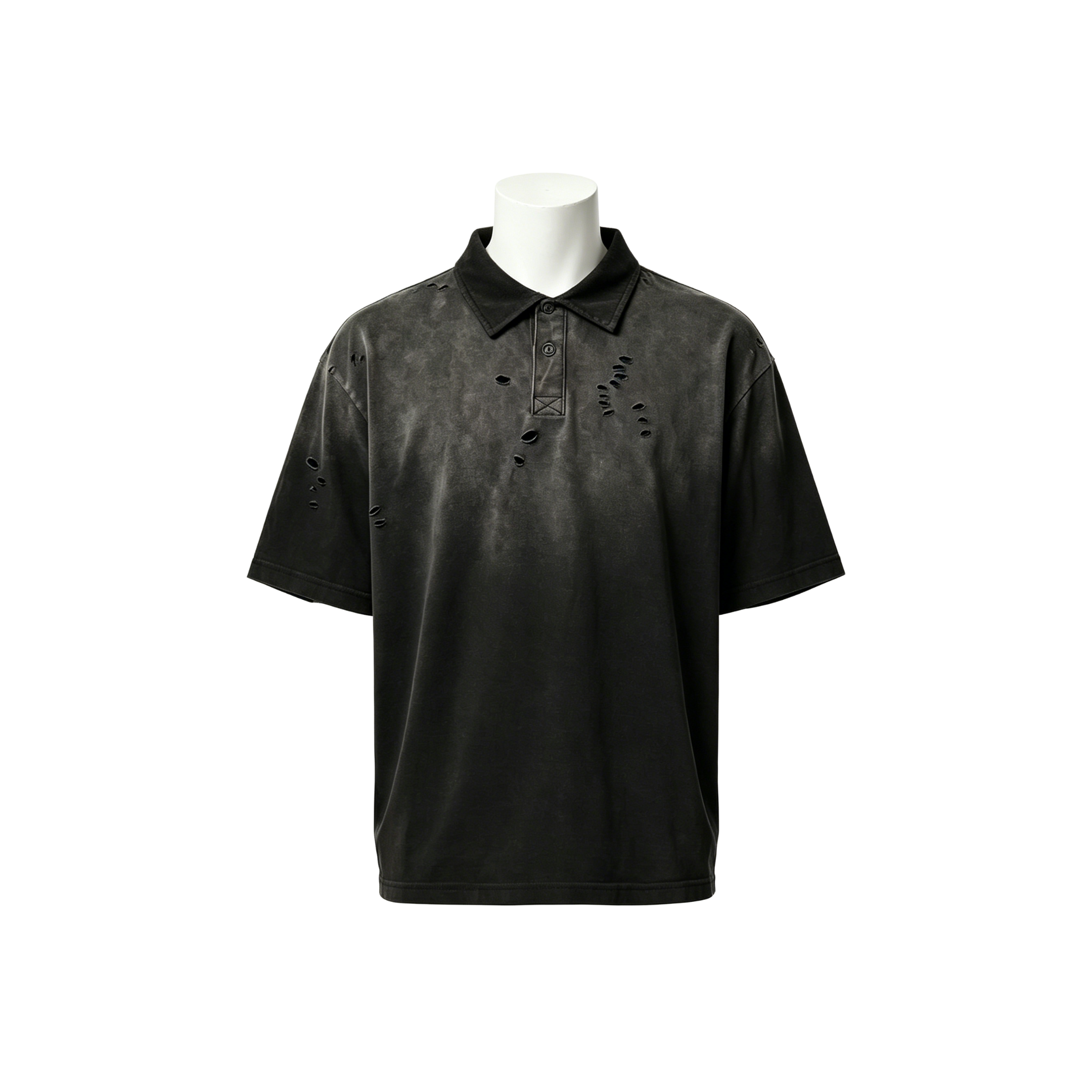 275GSM 100% Cotton Vintage Acid Wash Distressed Polo T-Shirt, Oversized Drop Shoulder Streetwear Blank Polo Tee for Bulk Wholesale