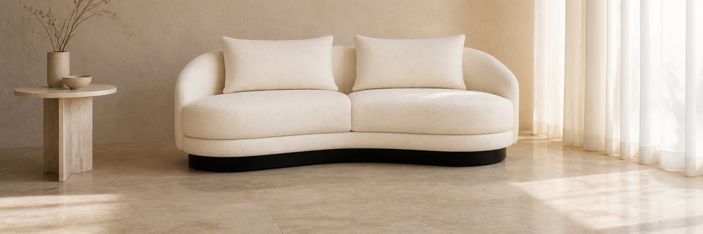 Sculptural Curved Boucle 2-Seater Sofa with Black Plinth Base SF-011