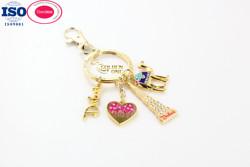 Low Price Accessories Enamel Keyring Shiny Gold Plated add Fake Diamond Letter Heart shape Burj Khalifa Tower Souvenir Keychain