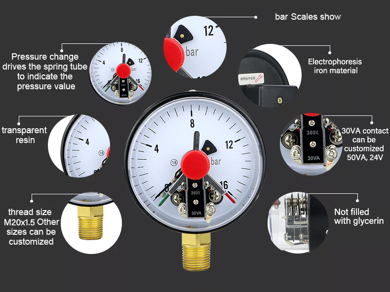100mm Gauge Pressure Copper Connection Manometer for Gas Pressure Measurement YXC100
