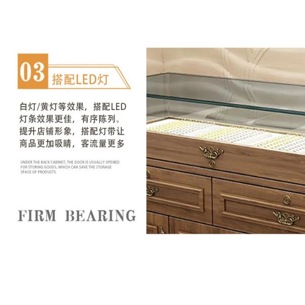 Wooden Rustic LED Display Counter Glass Solid Wood Display Shelf Counter for Retail