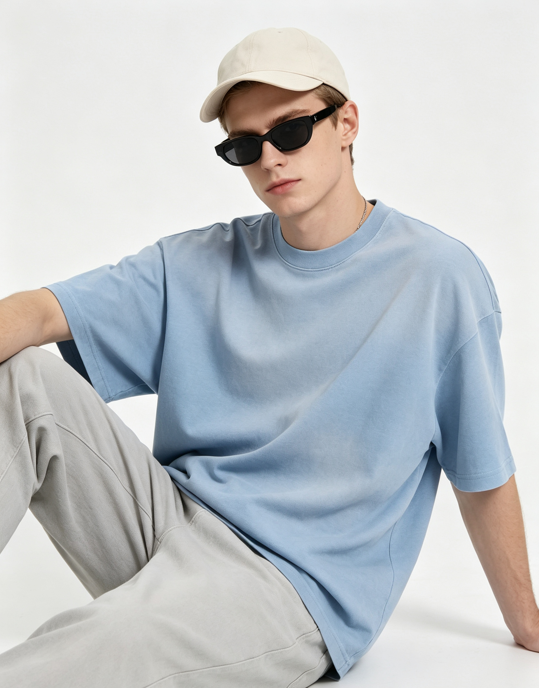 250G Cotton Faded Solid Oversized Raglan Summer Crew Neck Tee 8 Colors