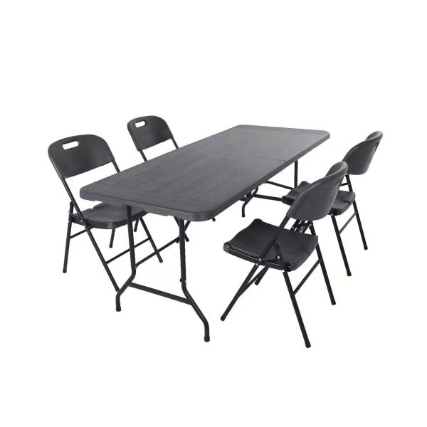 Wood Grain 6 Foot Plastic Folding Table / Black Portable Table Steel Legs