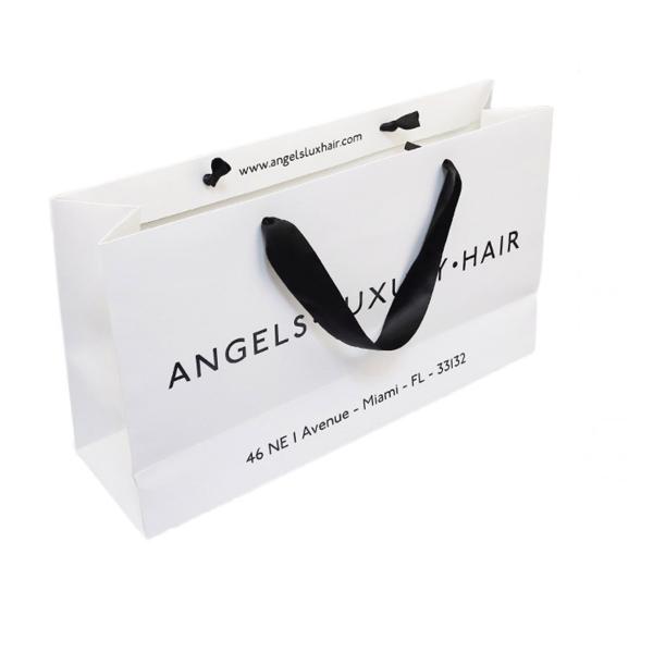 Mini White Branded Paper Bags Company Logo Promotional  For Business Emboss Printing