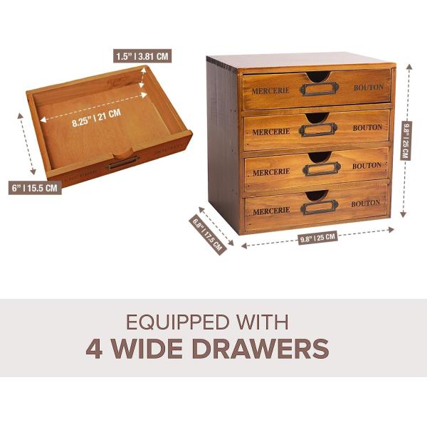 Organize Your Office Supplies in Style with a Rustic Wooden Storage Box and 4 Drawers