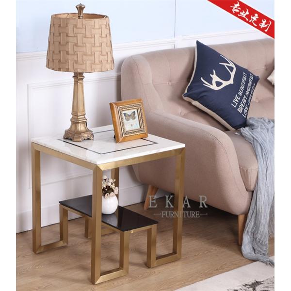 Latest Design Furniture Mental Leg Square Marble Side Table