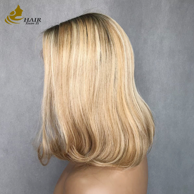 12inch 6Y 14# Colored Natural Wave Customized Front Lace Wig Virgin Human Hair Bob Wig