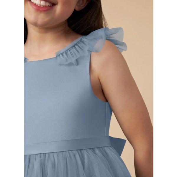 Popular Girl Kids Dress Blue Tulle OEM ODM Baby Flower Girl Dresses Sleeveless Round Neckline Ruffles Ball Gown Retailer