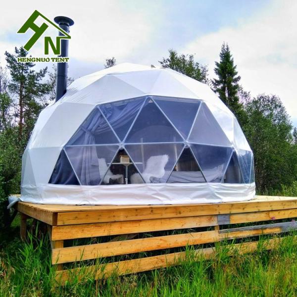 Outdoor Igloo Geodesic Dome Tent Glamping Hotel With Wooden Platform Patio