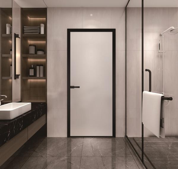 Custom Narrow Frame Toilet Door With Frosted Glass Removable Aluminum Door