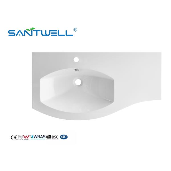 SWS910 Lavabos de piedra artificial de diseño especial de mano izquierda Lavabos semiencimeras blancos mate para artículos sanitarios
