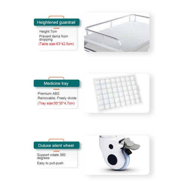 BR-M63 Medical Stainless Steel Crash Cart Drug Surgical Nursing Doctor Hospital Clinic Stainless Steel Medicine Trolley