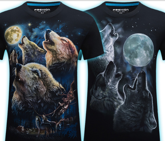 Summer Men's 3D Personality T-shirt Short Sleeve Stereo Wolf Head Pattern Big Size Gain/ Garment