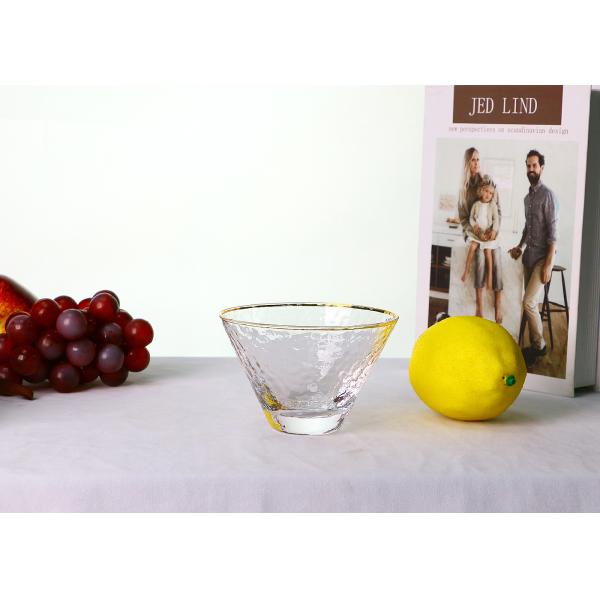 Hammered Texture Hand Blown Gold Rim Martini Glasses , Stemless 5 Ounce Martini Glasses