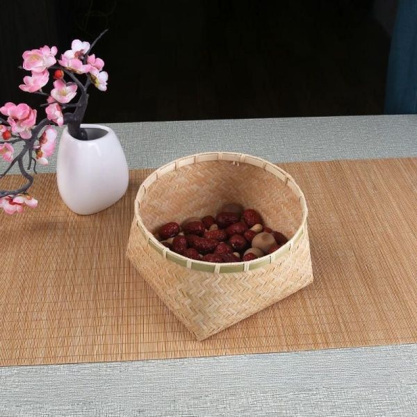 Home Handmade Woven Natural Bamboo Storage Basket Round Bamboo Flower Basket Bamboo Baskets of Necessary Kitchen Utensils Fruit and Candy Can Be Used As Gifts for Phuong Duy Handicrafts