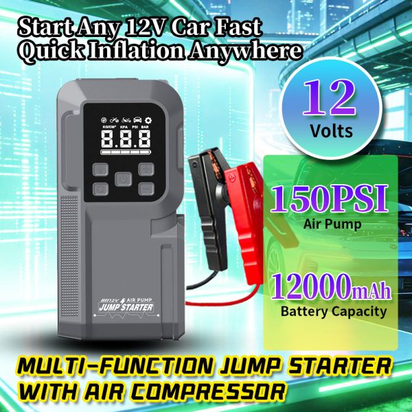 Multi Functional Jump Starter with 1000A Peak Current 150PSI Air Compressor and 8000mAh Battery Capacity