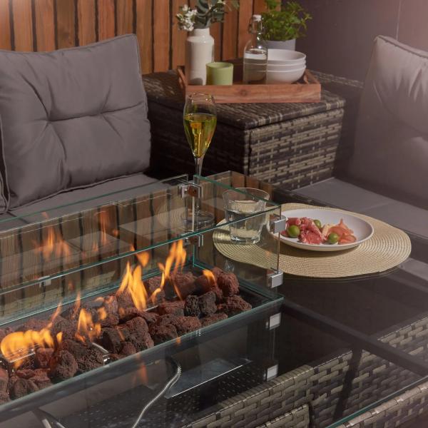 Leisure Outdoor Steel Tube Frame AJUNION Wicker Rattan Garden Set with Fire Pit Table