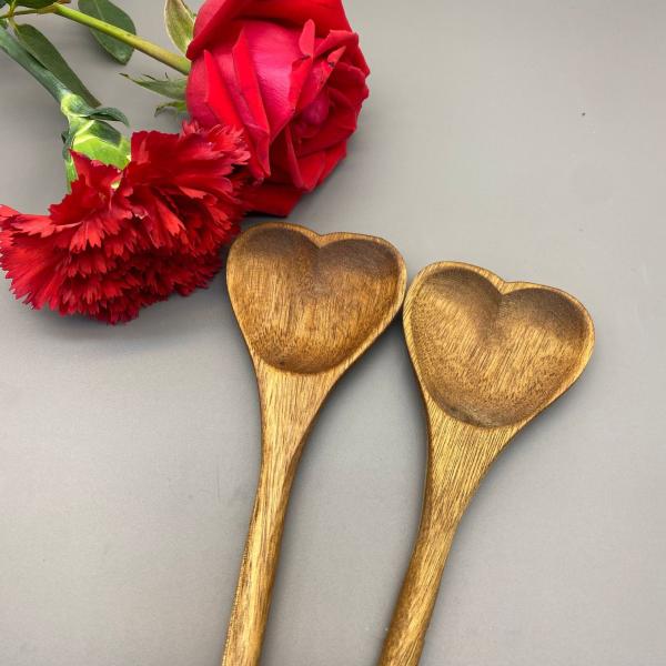 wooden heart shaped salad spoon