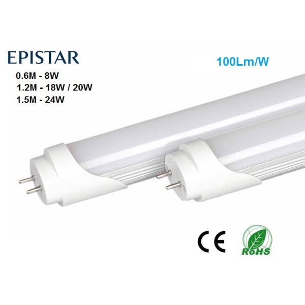 Aluminum T8 LED Tube Light 1.5M 24W, 1.2M 20W, 0.6M 8W, AC85-265V 100Lm/W,CRI>80 PF>0.9,  2500-7000K, 3 years warranty