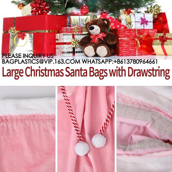 Velvet Bags With Drawstring Large Plush Santa Sack Christmas Gift Bags In 2 Size For Xmas Package Storage Bags