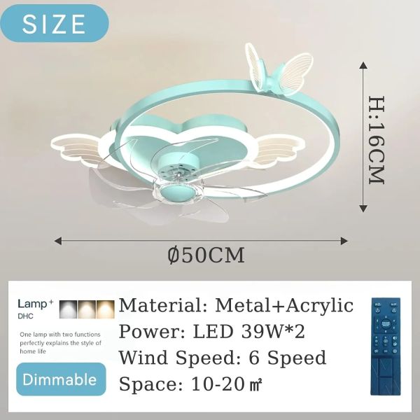 Quiet Fan Ceiling Light with Remote 6 Speeds Led Dimmable pink Kids Ceiling Fans with Lights(WH-CLL-54)