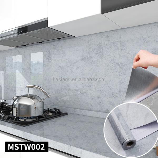 Glossy Grey Marble Effect Wallpaper 60cm Removable Wallpaper Marble Look