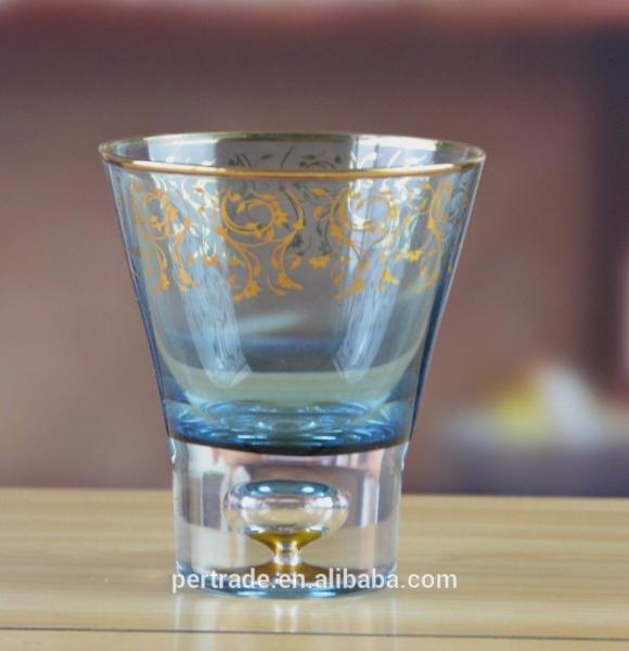 Cor azul Rim Stemless Crystal Cocktail Glasses dourado