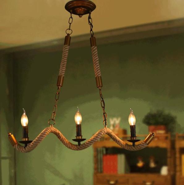 Loft Rope Chandelier Dining room Wave Industrial Edison Lamp black flash vintage chandelier (WH-VP-99)
